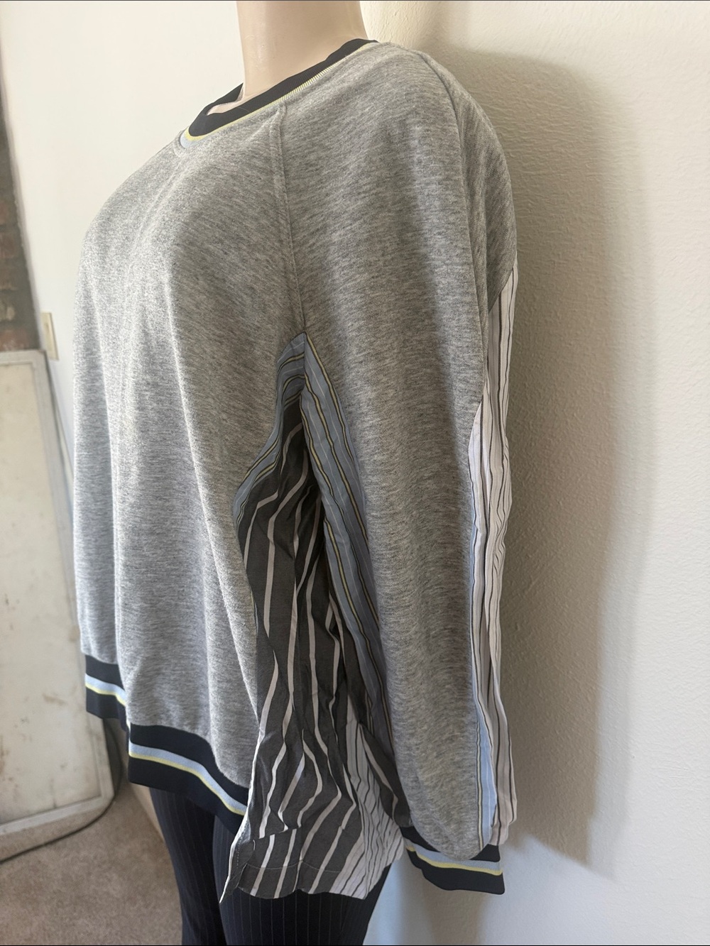 Bcbg Striped Grey Layered-Detail Sweatshirt S